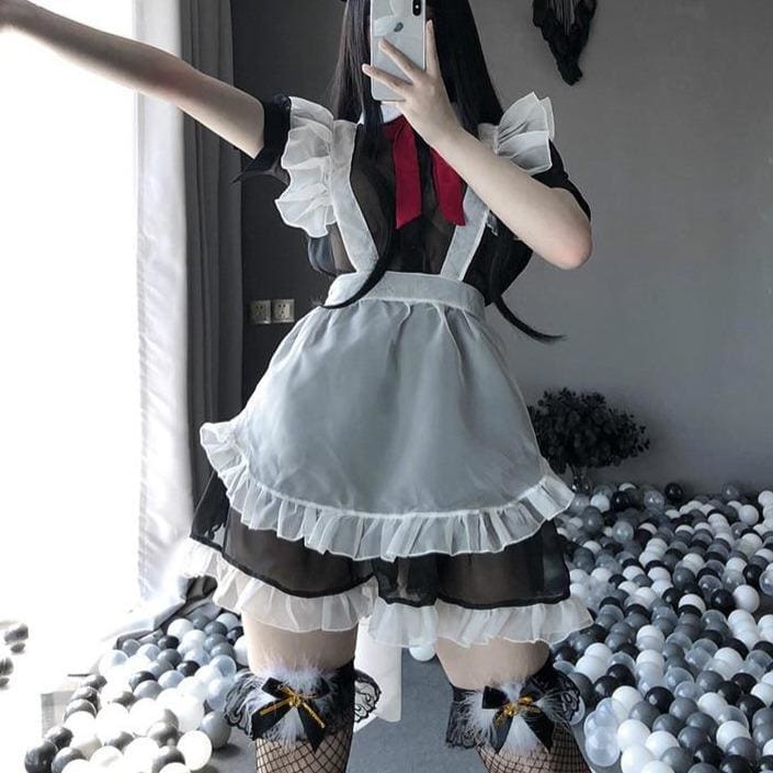 Cute Perspective Maid Uniform Temptation Strap Set MK241 - KawaiiMoriStore