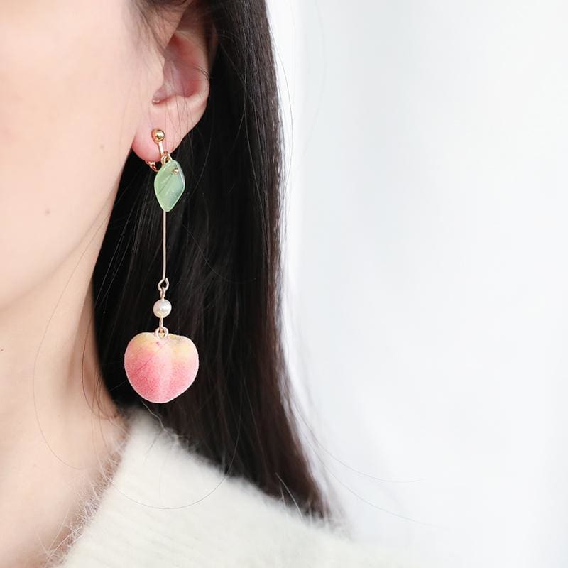 Cute Pink Fruit Peach Earrings MK15079 - KawaiiMoriStore