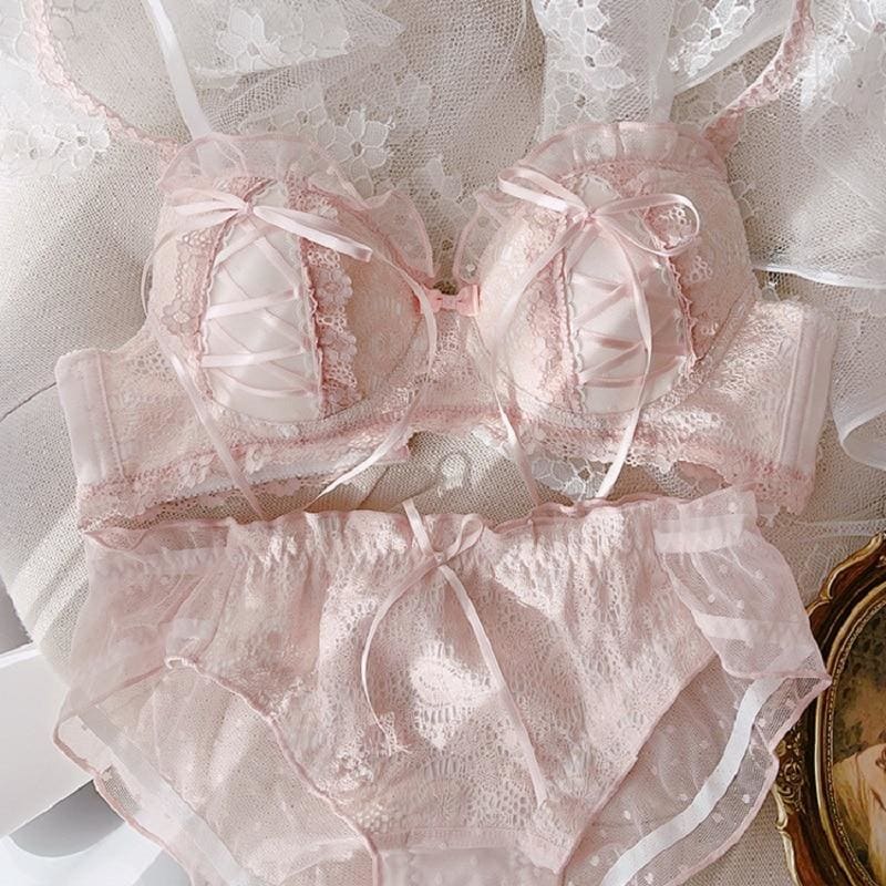 Cute Pink/White/Black Lace Bandage Lolita Lingerie Set MM1179 - KawaiiMoriStore