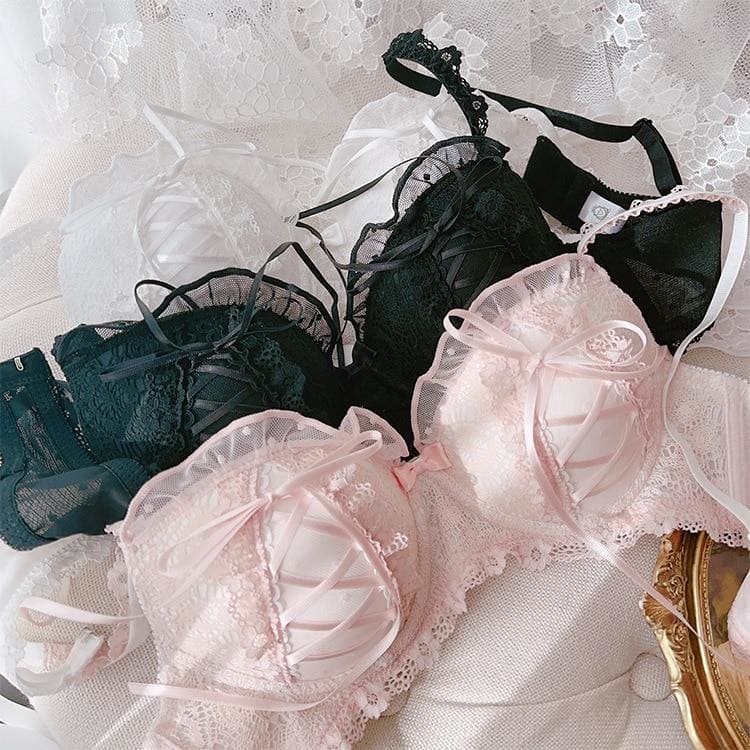Cute Pink/White/Black Lace Bandage Lolita Lingerie Set MM1179 - KawaiiMoriStore