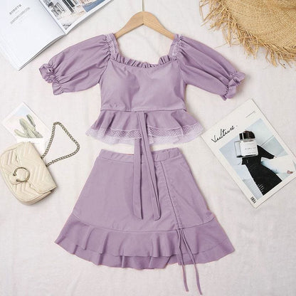 Cute Purple/Blue/Pink Bow Swimsuit Two Pieces Set MK15900 - KawaiiMoriStore