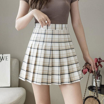 Cute Purple/Yellow/Blue/Pink Plaid High Waist Pleated Skirt MK15923 - KawaiiMoriStore