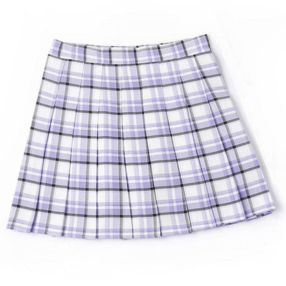 Cute Purple/Yellow/Blue/Pink Plaid High Waist Pleated Skirt MK15923 - KawaiiMoriStore