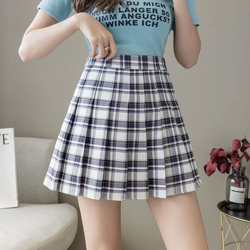 Cute Purple/Yellow/Blue/Pink Plaid High Waist Pleated Skirt MK15923 - KawaiiMoriStore