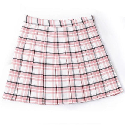 Cute Purple/Yellow/Blue/Pink Plaid High Waist Pleated Skirt MK15923 - KawaiiMoriStore