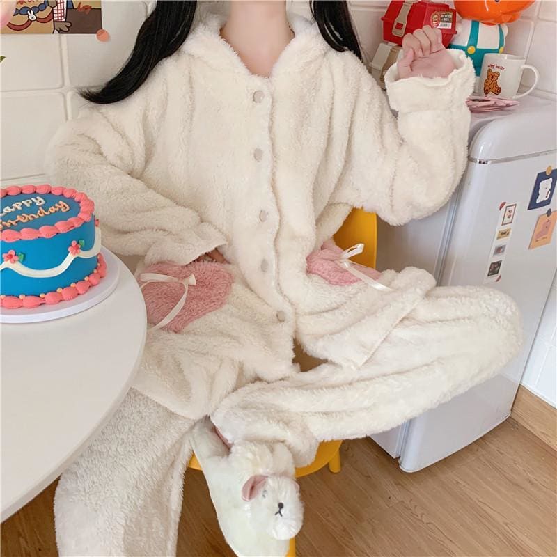 Cute Rabbit Ears Hooded Pajamas Set MK15477 - KawaiiMoriStore