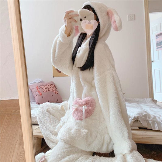 Cute Rabbit Ears Hooded Pajamas Set MK15477 - KawaiiMoriStore