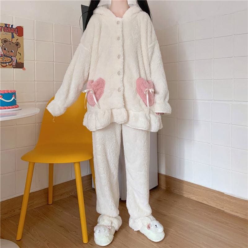 Cute Rabbit Ears Hooded Pajamas Set MK15477 - KawaiiMoriStore