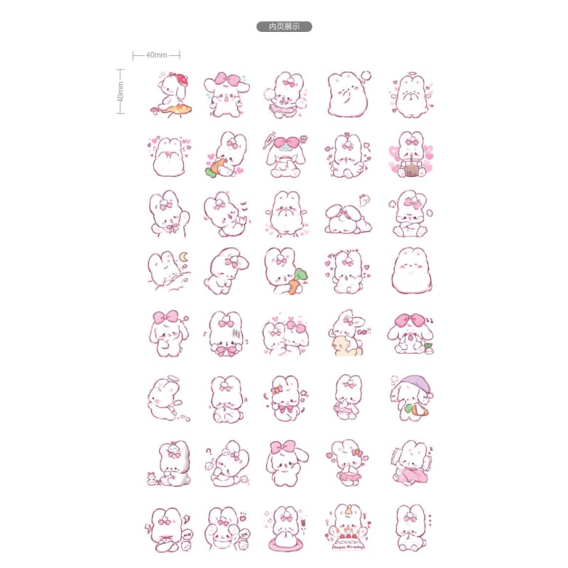 Cute Rabbit Pretty Stickers - Peony - 45 pcs/box - sticker