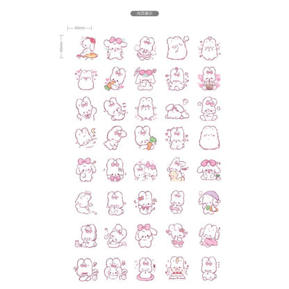 Cute Rabbit Pretty Stickers - Peony - 45 pcs/box - sticker