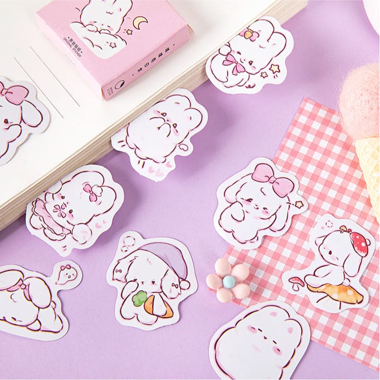 Cute Rabbit Pretty Stickers - Peony - 45 pcs/box - sticker