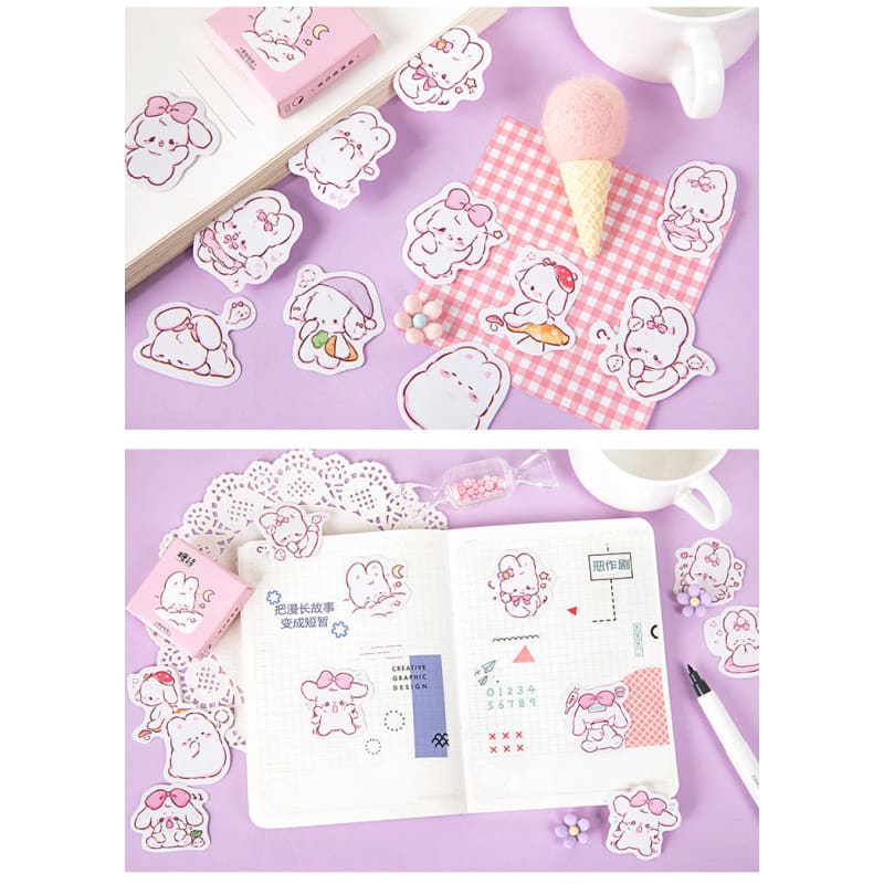 Cute Rabbit Pretty Stickers - Peony - 45 pcs/box - sticker