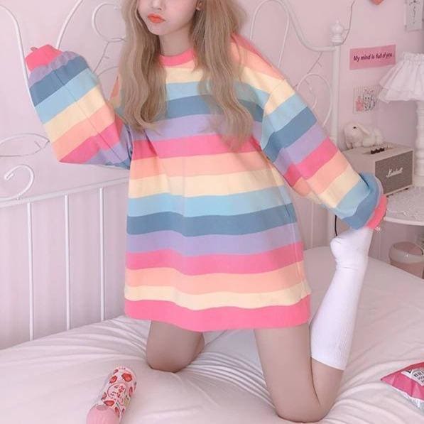 Cute Rainbow Pullover Jumper MK15120 - KawaiiMoriStore
