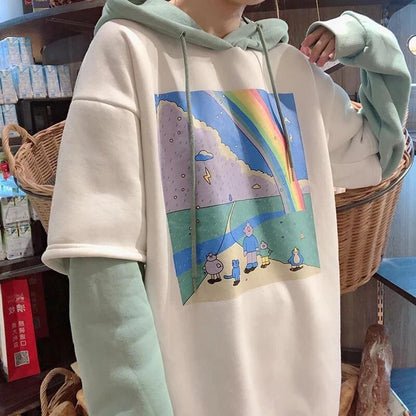 Cute Rainbow Rain Hoodie MK15279 - KawaiiMoriStore