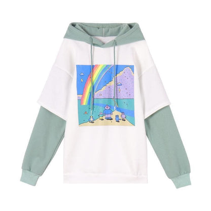 Cute Rainbow Rain Hoodie MK15279 - KawaiiMoriStore