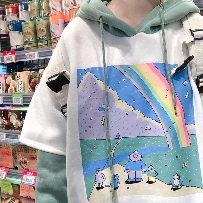 Cute Rainbow Rain Hoodie MK15279 - KawaiiMoriStore