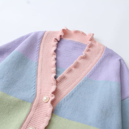 Cute Rainbow Striped Wave Cardigan Coat MK16088 - KawaiiMoriStore