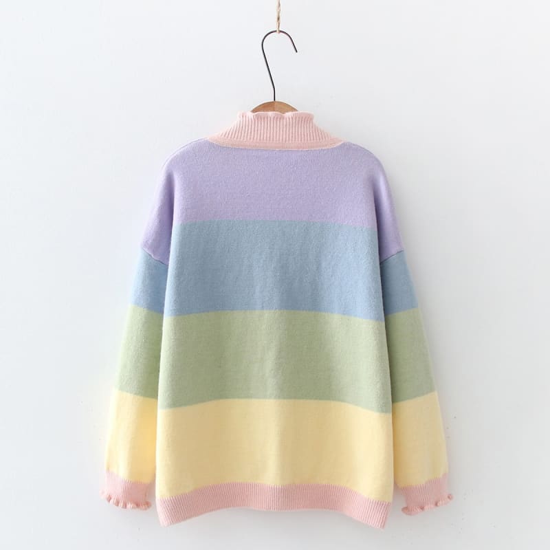 Cute Rainbow Striped Wave Cardigan Coat MK16088 - KawaiiMoriStore