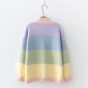 Cute Rainbow Striped Wave Cardigan Coat MK16088 - KawaiiMoriStore