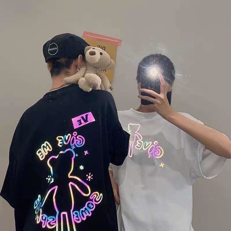 Cute Reflective Bear Couple T-Shirt MK14979 - KawaiiMoriStore