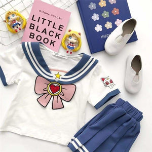 Cute Sailor Moon Bow Striped Tops Pleated Skirts Children 