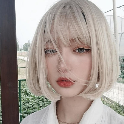 Cute Short Blonde Beige Bobo Bangs Wig MM1658 - KawaiiMoriStore