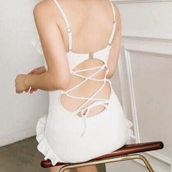 Cute Snow Color Lolita Bandage Swimsuit MK15886 - KawaiiMoriStore