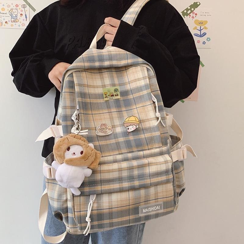 Cute Soft Girl Plaid Backpack – KawaiiMoriStore