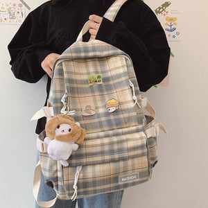Cute Soft Girl Plaid Backpack - 152401