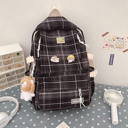 Cute Soft Girl Plaid Backpack - 152401