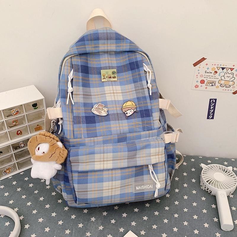 Cute Soft Girl Plaid Backpack - 152401