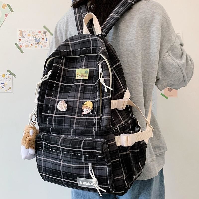 Cute Soft Girl Plaid Backpack - 152401