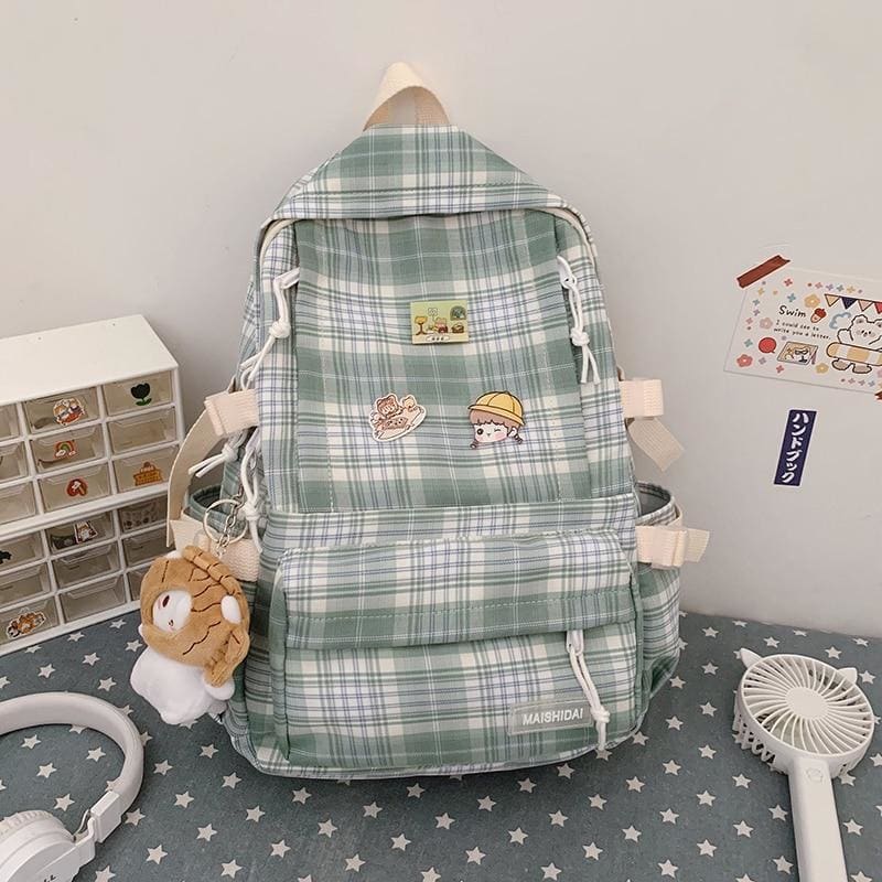 Cute Soft Girl Plaid Backpack - 152401