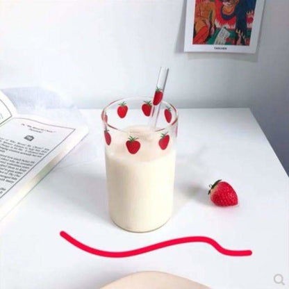 Cute Strawberry Nana Glass Cup With Straw MK16089 - Glasses 