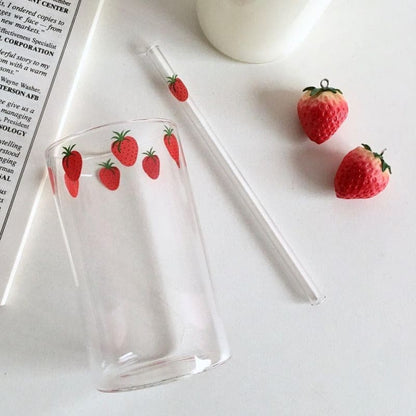 Cute Strawberry Nana Glass Cup With Straw MK16089 - Glasses 