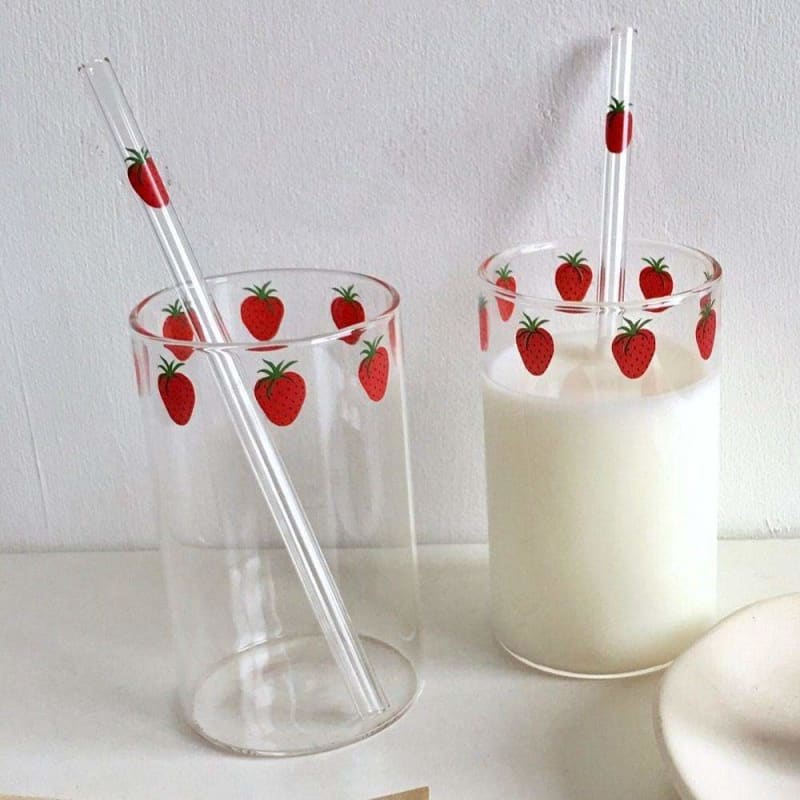 Cute Strawberry Nana Glass Cup With Straw MK16089 - Glasses 