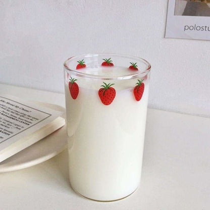 Cute Strawberry Nana Glass Cup With Straw MK16089 - Glasses 