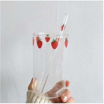 Cute Strawberry Nana Glass Cup With Straw MK16089 - Glasses 