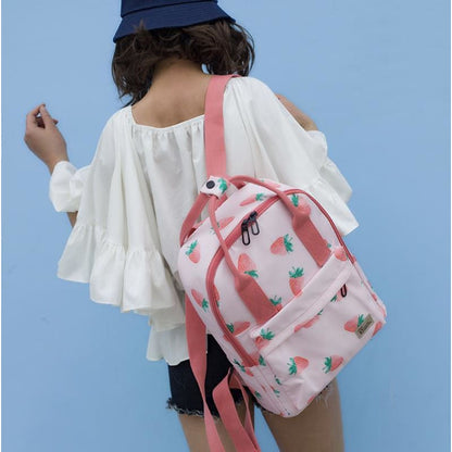 Cute Strawberry Print Waterproof Backpack MK15087 - KawaiiMoriStore