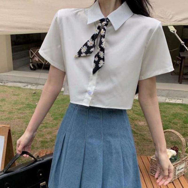 Cute Summer 3 Piece set White Blouse Blue Top Skirt MM1308 - KawaiiMoriStore