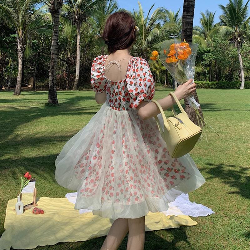 Cute Summer Flowers Gauze Fairy Dress MM1646 - KawaiiMoriStore