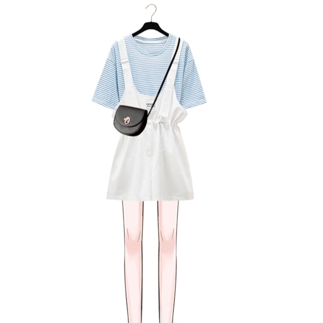 Cute Summer Pastel Set Blue T-shirt White Dress Casual Outfit MK16030 - KawaiiMoriStore