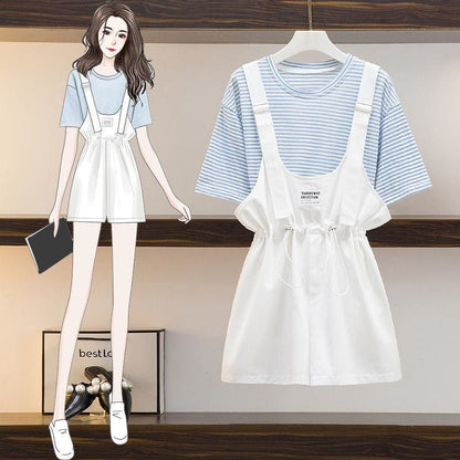 Cute Summer Pastel Set Blue T-shirt White Dress Casual Outfit MK16030 - KawaiiMoriStore