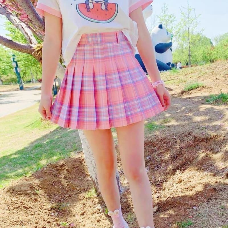 Cute Summer Pink Plaid Skirt MM1246 - KawaiiMoriStore