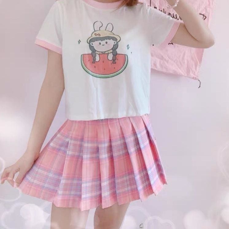 Cute Summer Pink Plaid Skirt MM1246 - KawaiiMoriStore