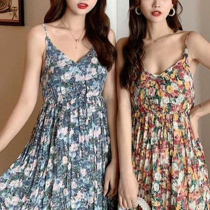 Cute Sweet Blue/Red Loose T-shirt Floral Dress Two Piece Set MK15906 - KawaiiMoriStore