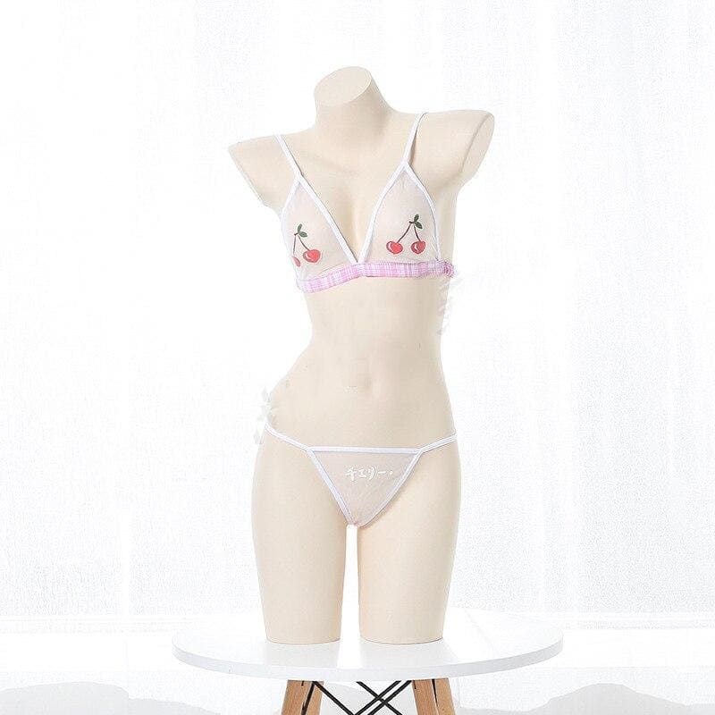 Cute Sexy Transparent Cherry Bra Panties Cosplay Lingerie Set MK15434 - KawaiiMoriStore