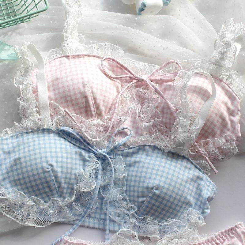 Cute Vintage Lace Plaid Lingerie MK15263 - Underwear