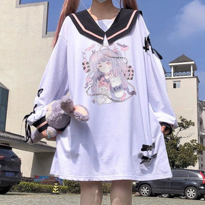 Cute White Anime Print Sweatshirt MK15897 - KawaiiMoriStore