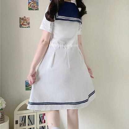 Cute White Sailor Kitty Dress MM1197 - KawaiiMoriStore